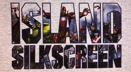 Close-up of a highly detailed, full-color CMYK screen-printed t-shirt by Island Silkscreen in Northport, NY.