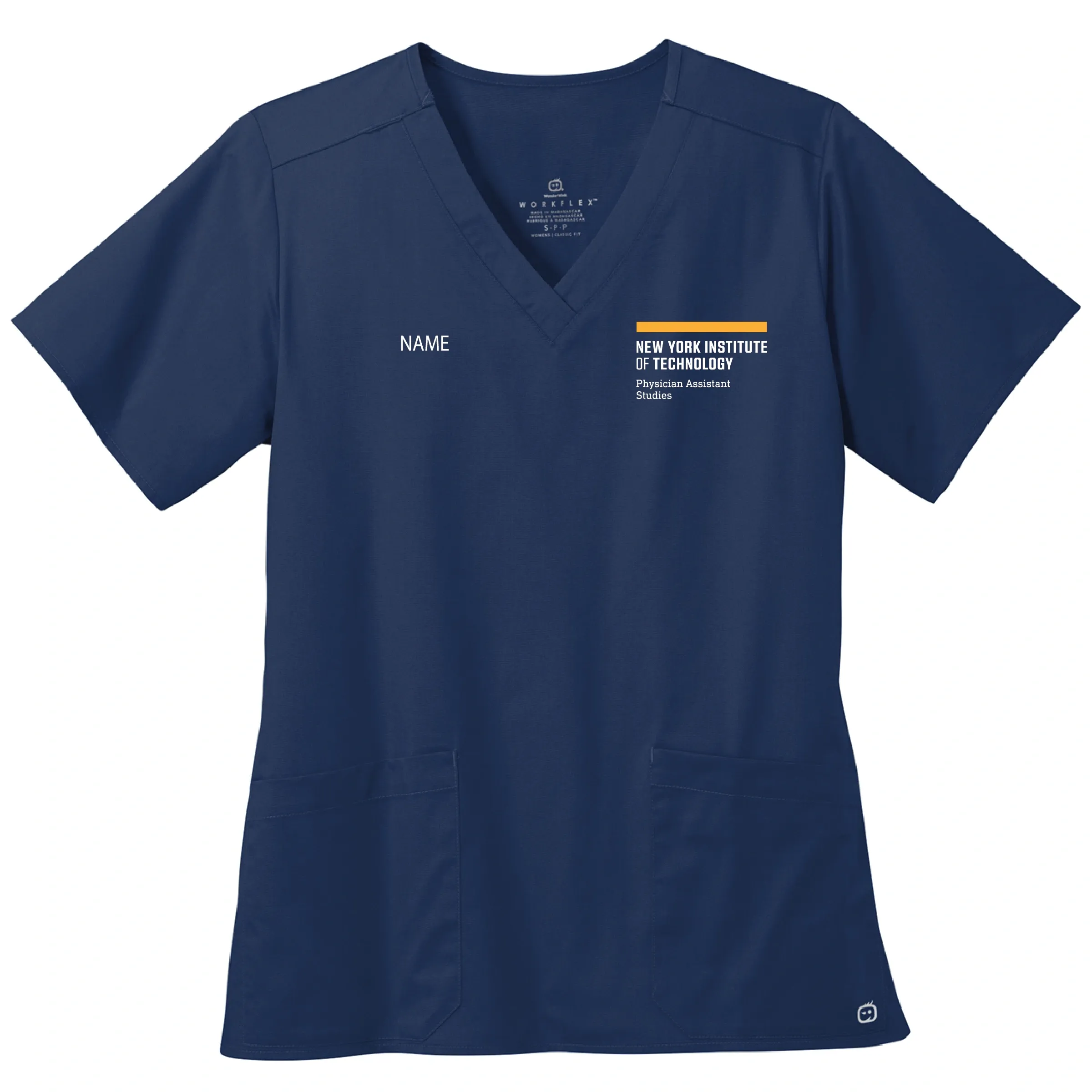 NYIT PA Studies Women's Navy Embroidered V-Neck Scrub Top (OPTIONAL NAME CUSTOMIZATION)
